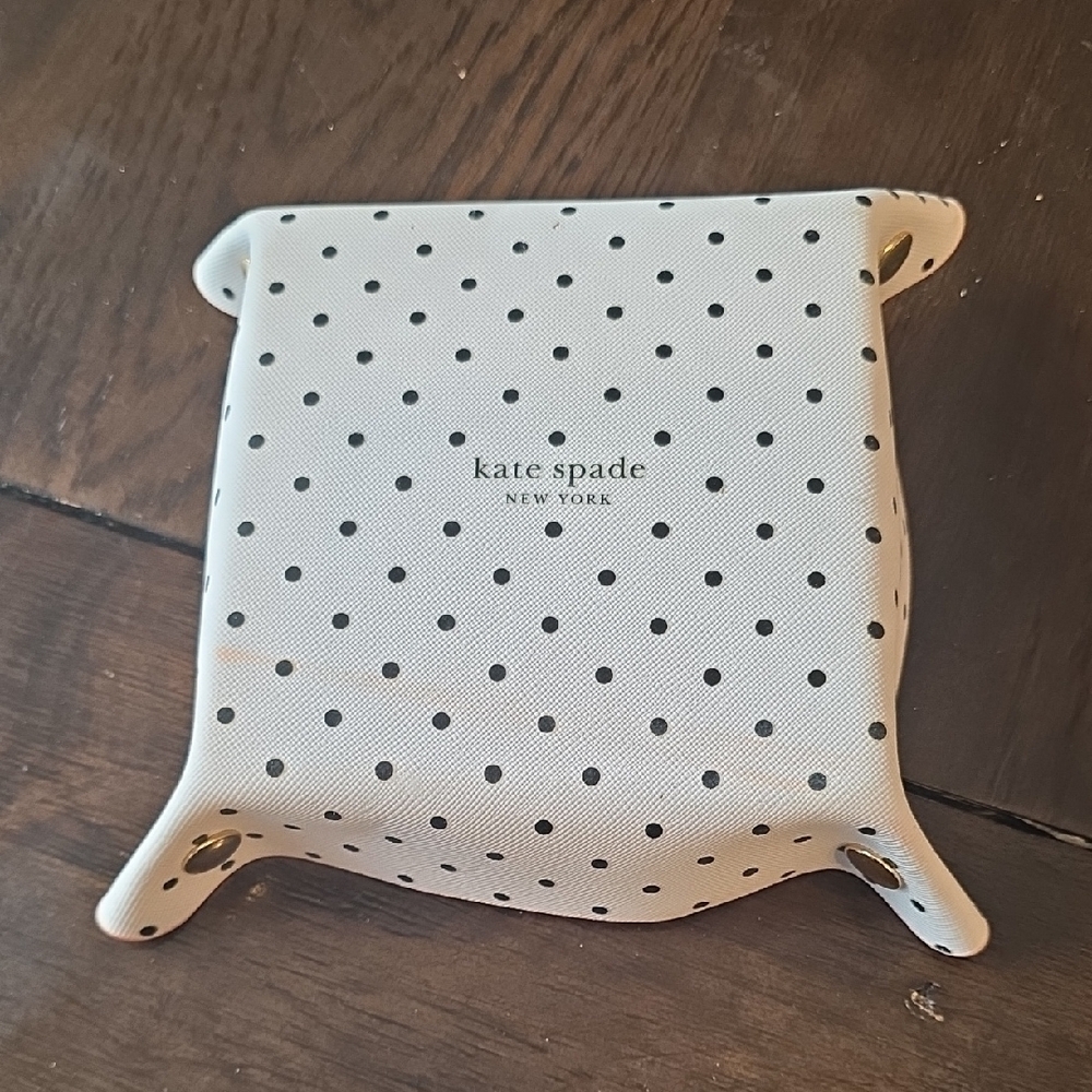 kate spade White Polka Dot Leatherette Tray with Pink & Green Monogram K - Picture 3 of 4